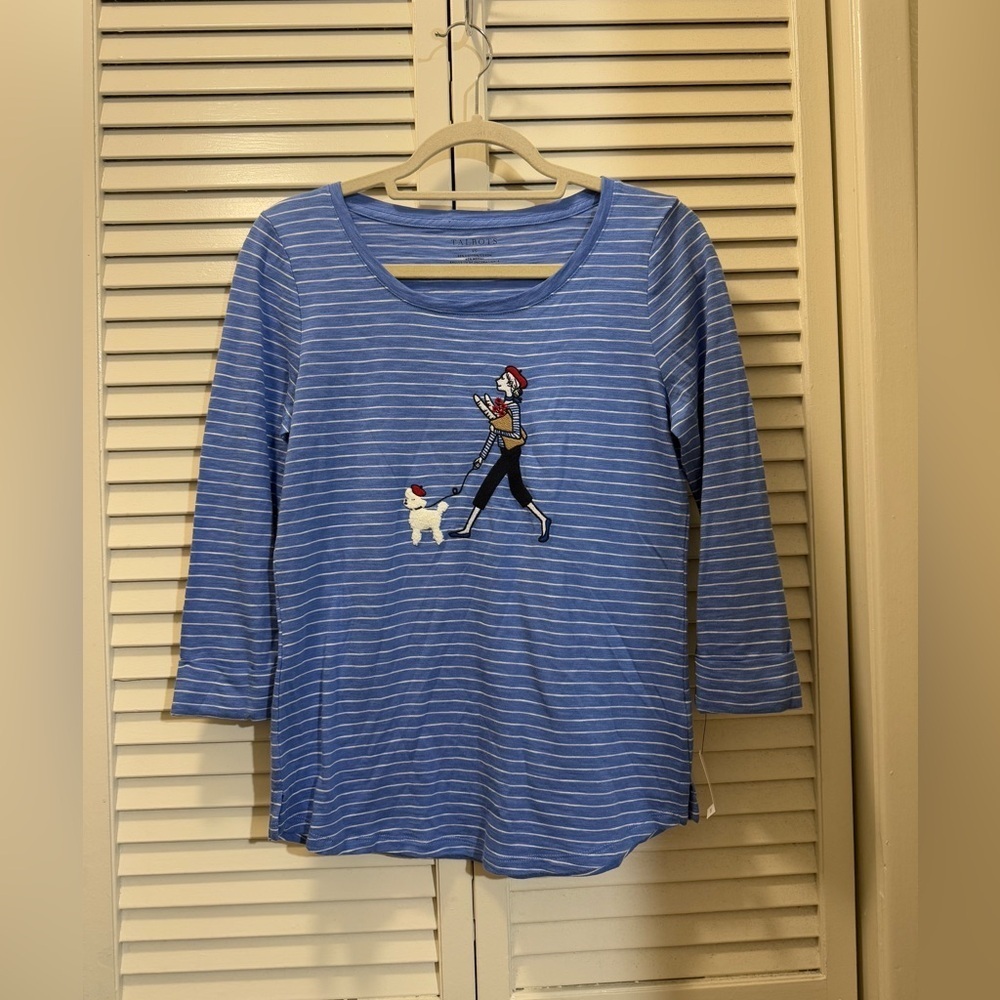 Talbots French Poodle Shopper Knit  Blue Stripe 3/4 Sleeve Pullover Travel - Picture 3 of 7